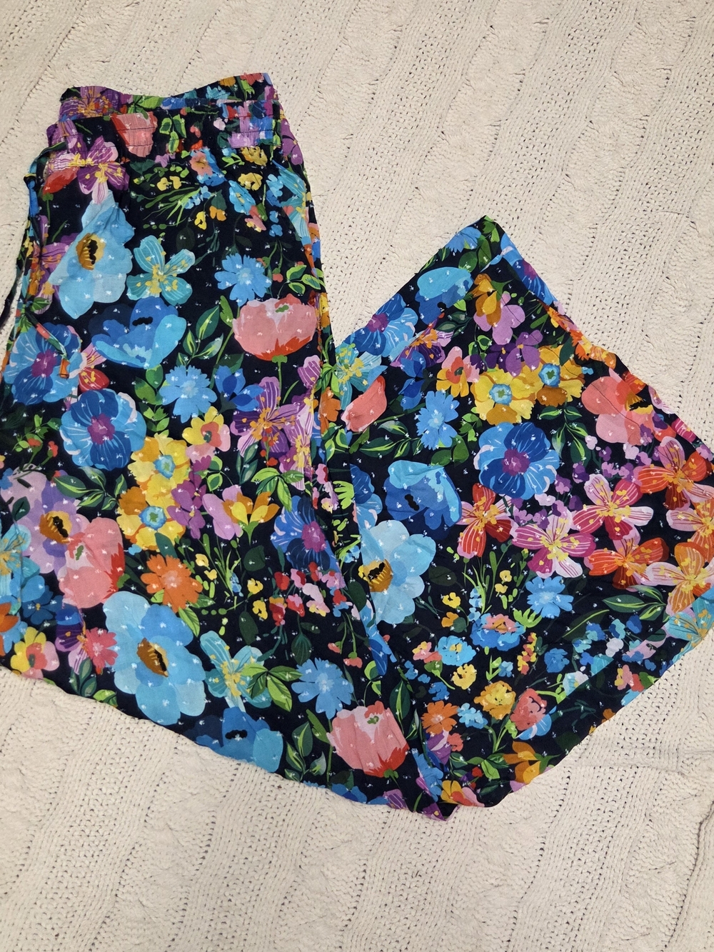 Johnny Was Black Floral Wide Leg Pull-On Pants